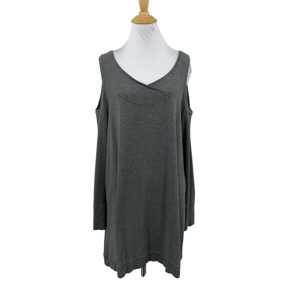 Soft Surroundings Sweatshirt Womens L Large Gray Cold Shoulder Knit Pullover - Picture 1 of 11